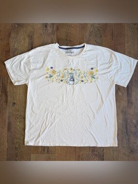 Studio X Ghibli Totoro My Neighbor Embroider Anime Cartoon T-Shirt Flowers White